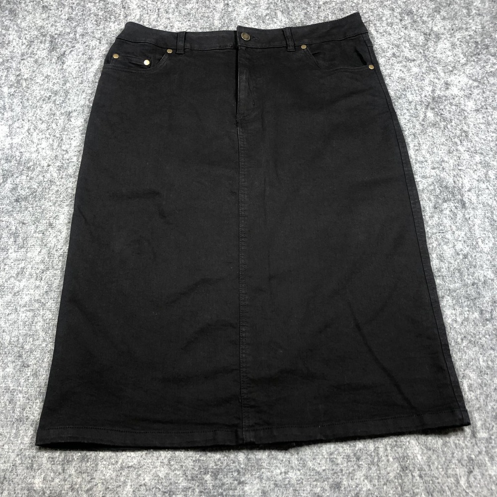 Woman Within Denim Skirt Womens 12W Black Midi Straight Stretch Plus Pockets‎